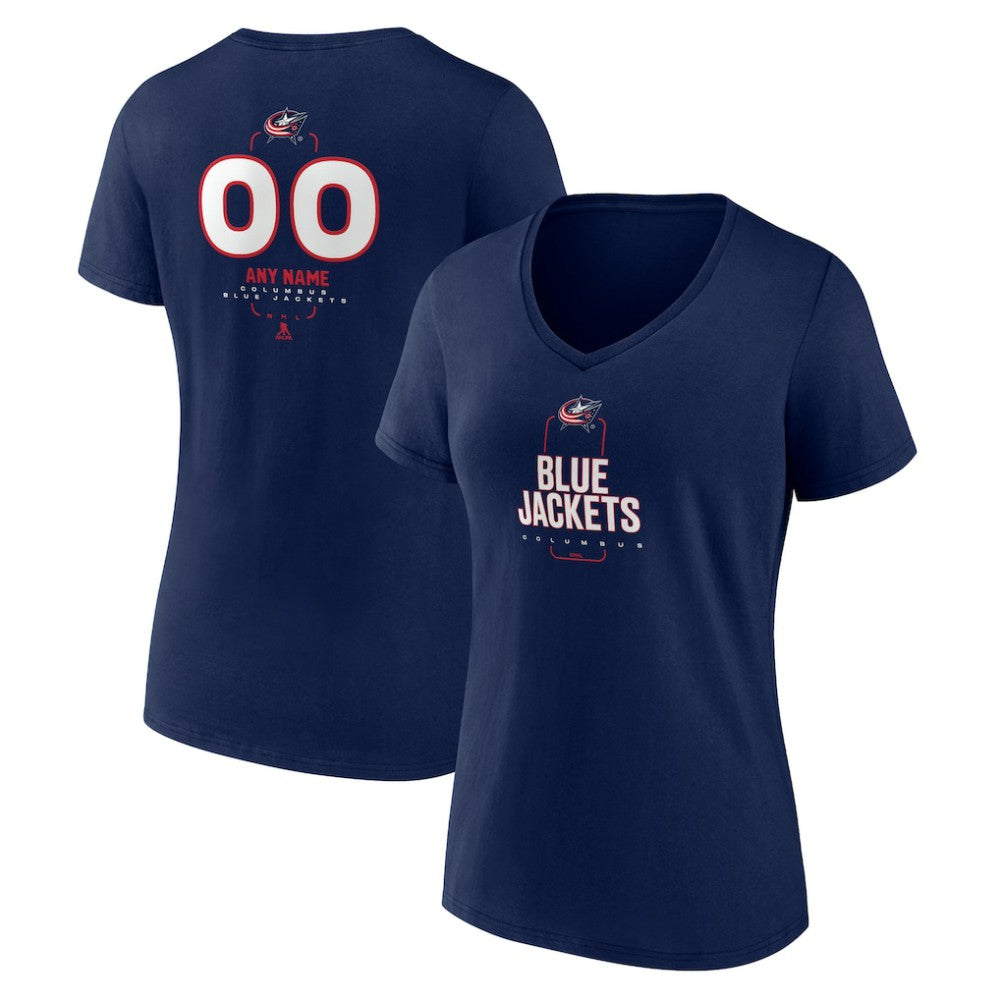 NHL,Custom Columbus Blue Jackets Women's Personalized Name & Number Midfielder V-Neck T-Shirt - Navy