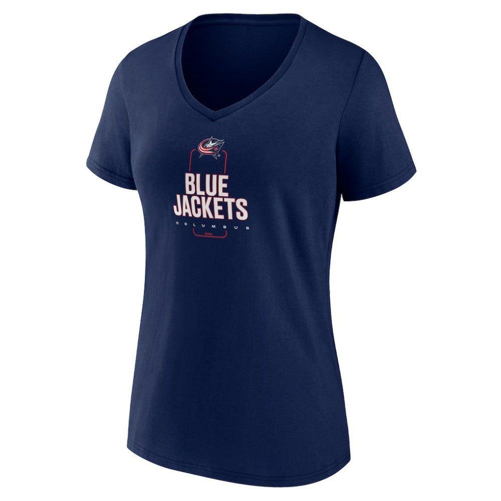 NHL,Custom Columbus Blue Jackets Women's Personalized Name & Number Midfielder V-Neck T-Shirt - Navy
