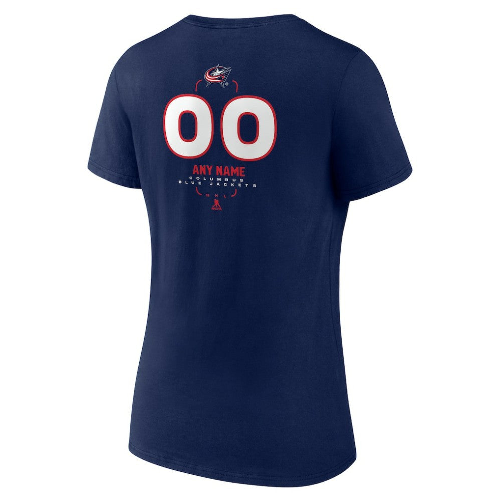 NHL,Custom Columbus Blue Jackets Women's Personalized Name & Number Midfielder V-Neck T-Shirt - Navy