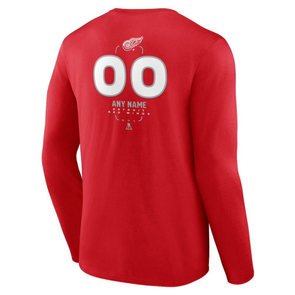 NHL,Custom Detroit Red Wings Personalized Name & Number Midfielder Long Sleeve T-Shirt - Red