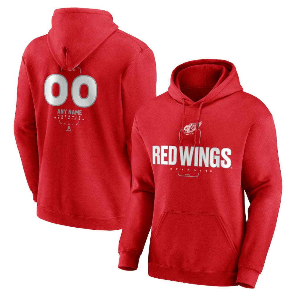 NHL,Custom Detroit Red Wings Personalized Name & Number Midfielder Pullover Hoodie - Red