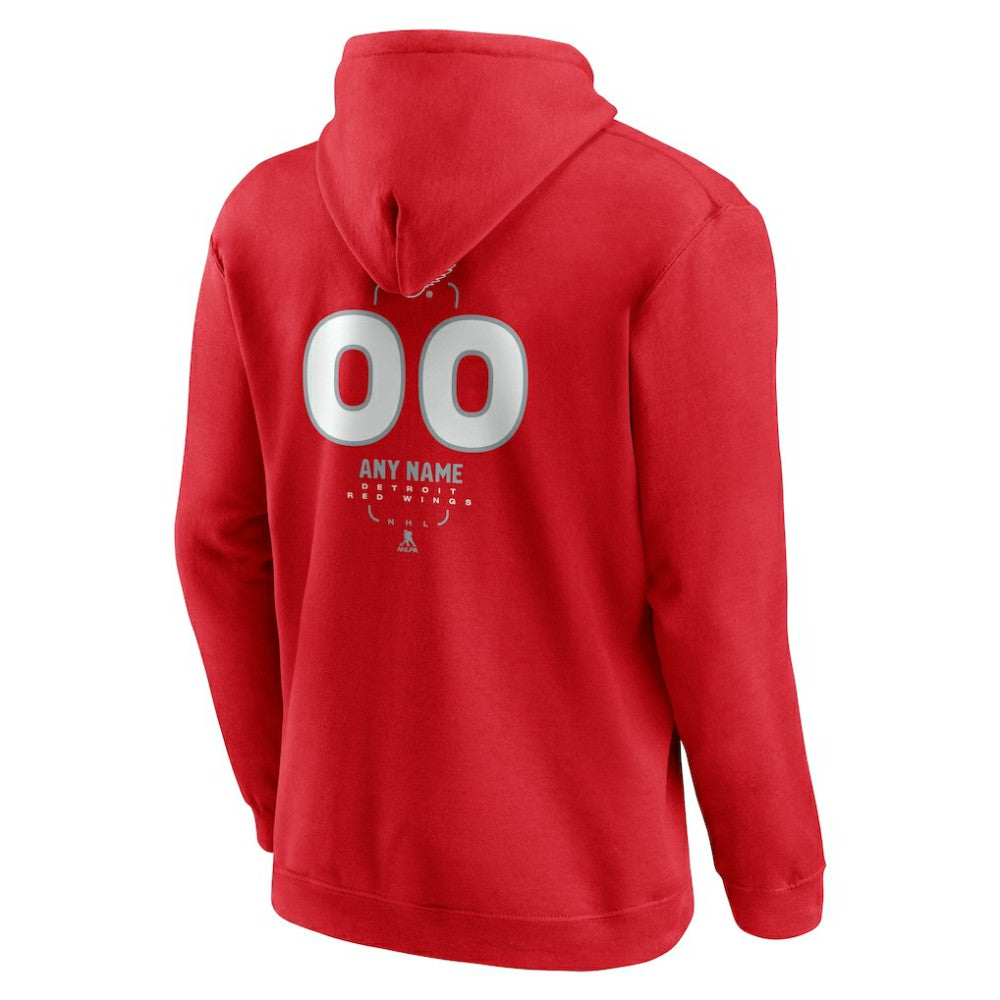 NHL,Custom Detroit Red Wings Personalized Name & Number Midfielder Pullover Hoodie - Red