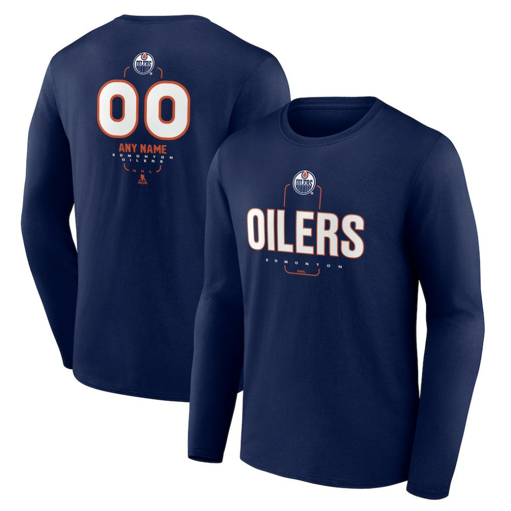 NHL,Custom Edmonton Oilers Personalized Name & Number Midfielder Long Sleeve T-Shirt - Navy