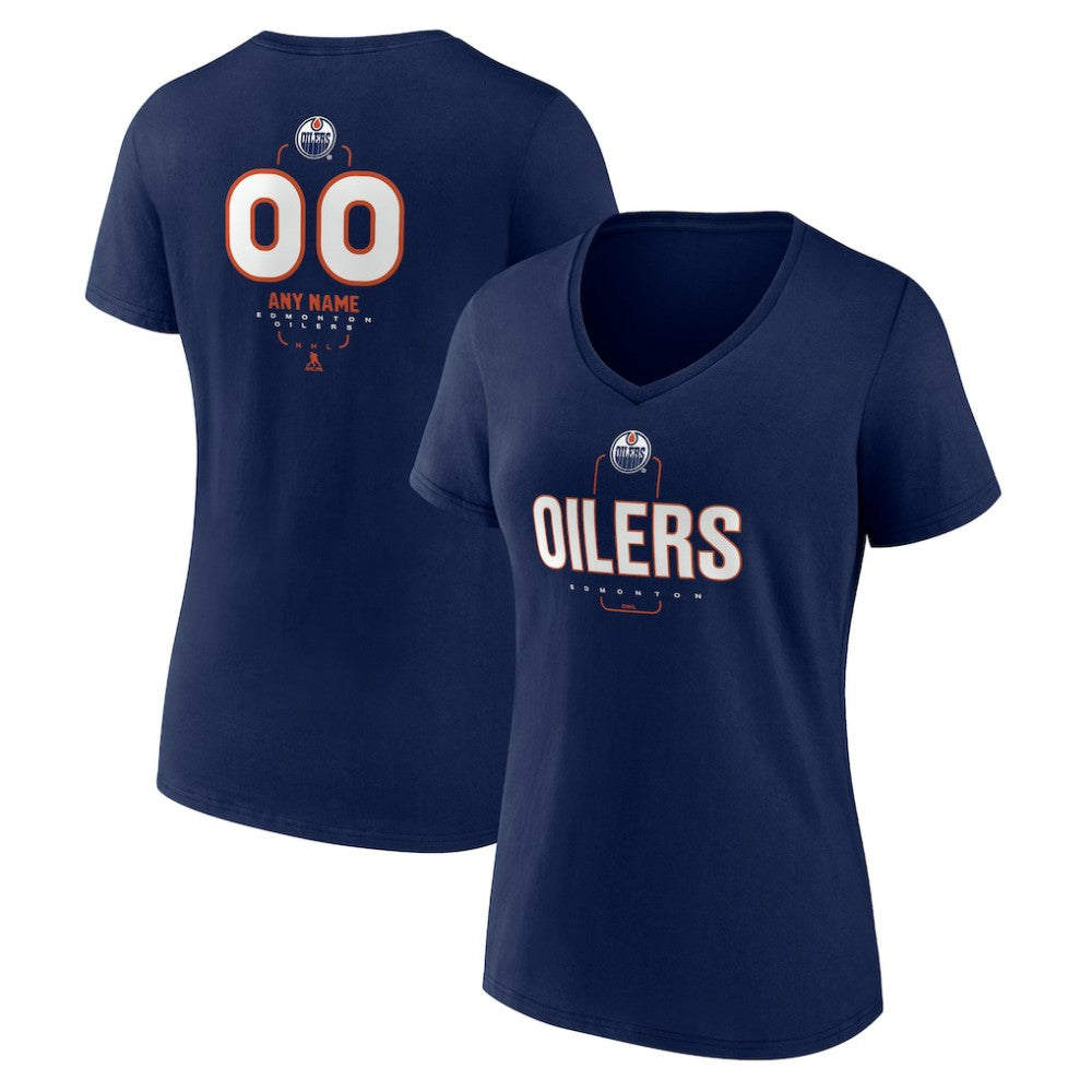 NHL,Custom Edmonton Oilers Women's Personalized Name & Number Midfielder V-Neck T-Shirt - Navy