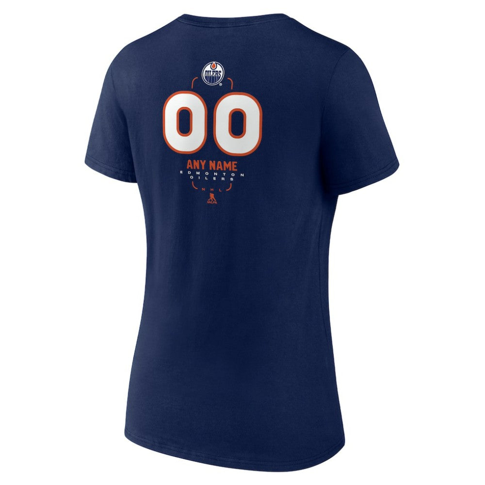 NHL,Custom Edmonton Oilers Women's Personalized Name & Number Midfielder V-Neck T-Shirt - Navy