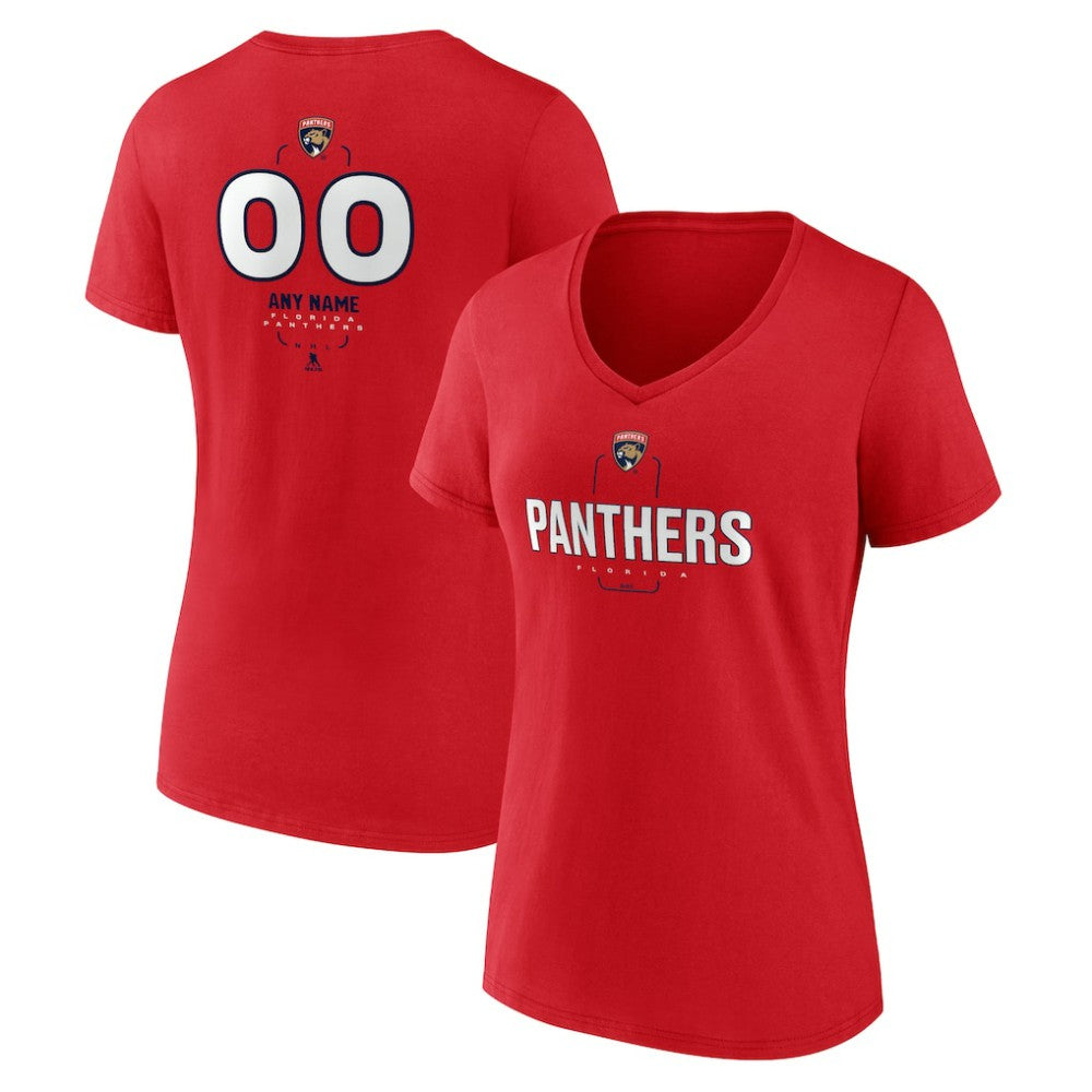 NHL,Custom Florida Panthers Women's Personalized Name & Number Midfielder V-Neck T-Shirt - Red