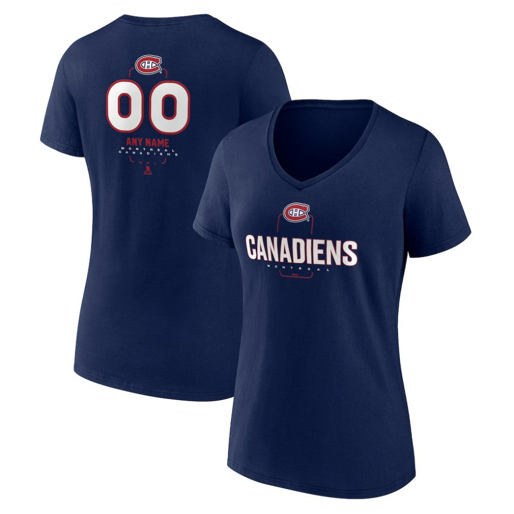 NHL,Custom Montreal Canadiens Women's Personalized Name & Number Midfielder V-Neck T-Shirt - Navy