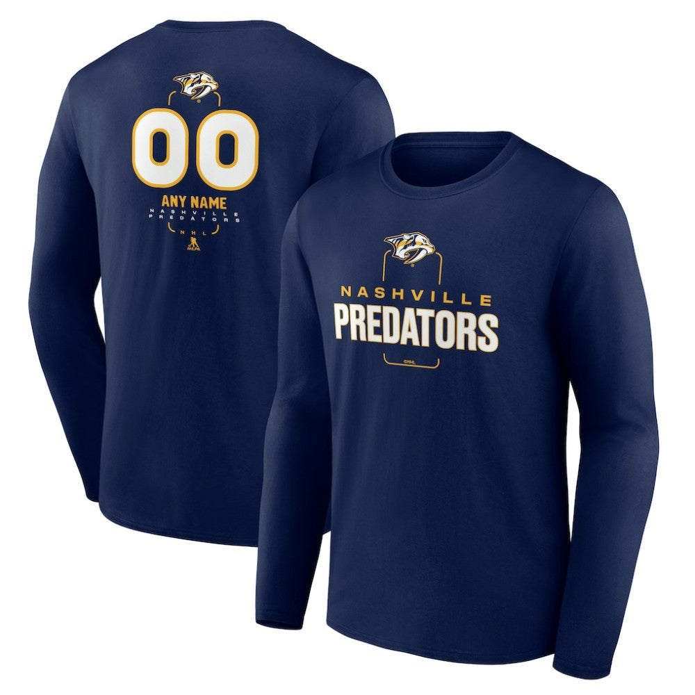 NHL,Custom Nashville Predators Personalized Name & Number Midfielder Long Sleeve T-Shirt - Navy