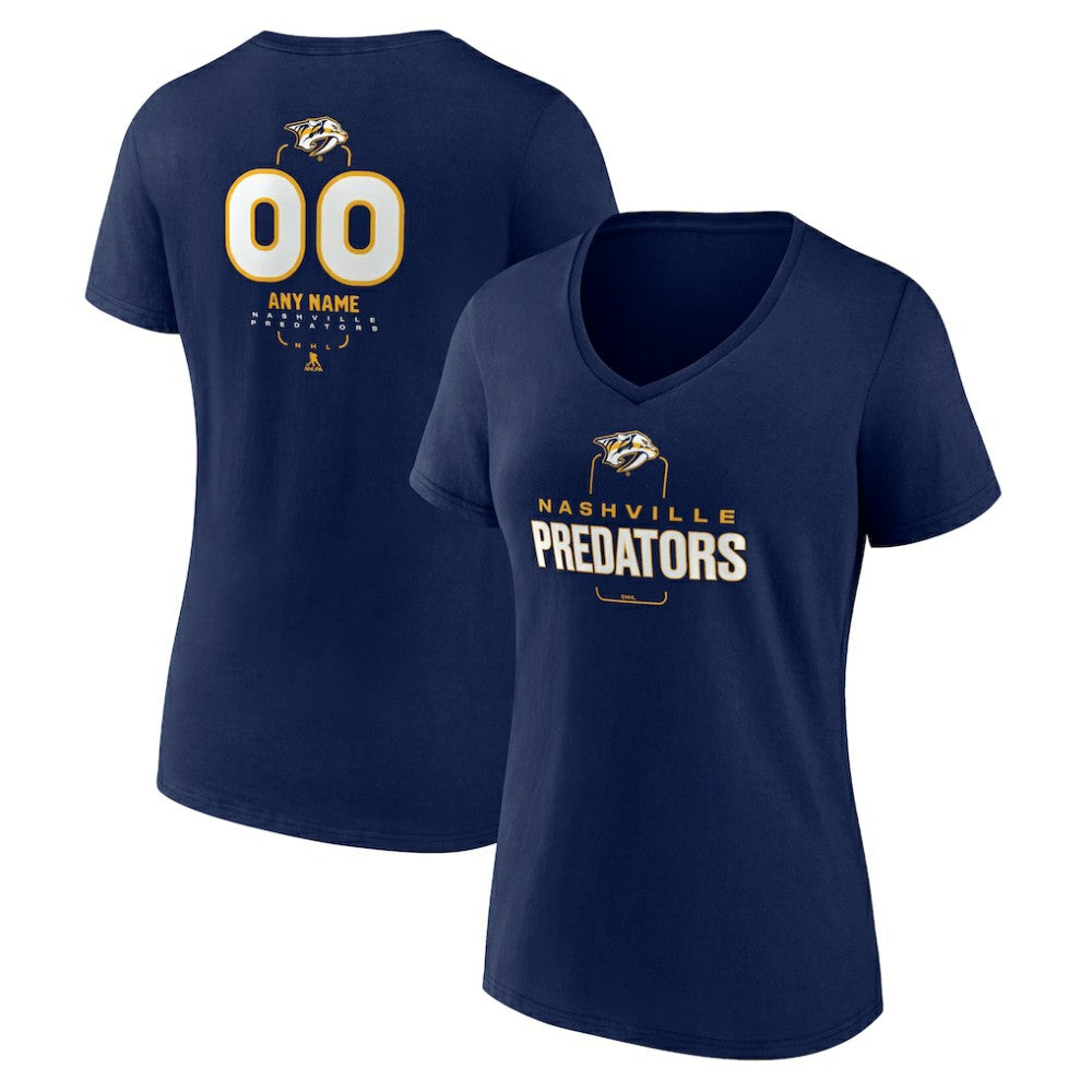 NHL,Custom Nashville Predators Women's Personalized Name & Number Midfielder V-Neck T-Shirt - Navy