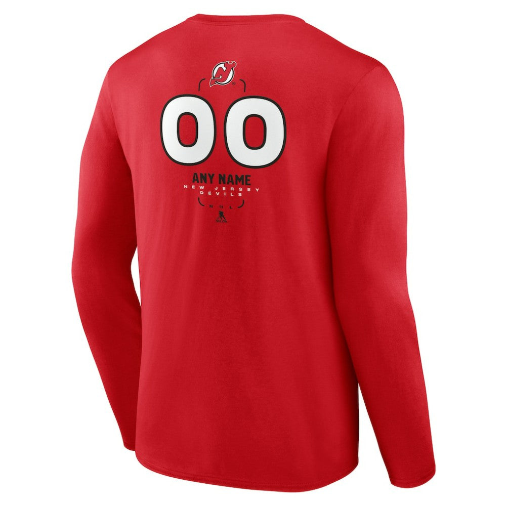 NHL,Custom New Jersey Devils Personalized Name & Number Midfielder Long Sleeve T-Shirt - Red