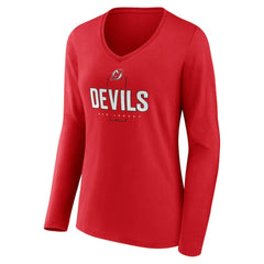 NHL,Custom New Jersey Devils Women's Personalized Name & Number Midfielder Long Sleeve V-Neck T-Shirt - Red