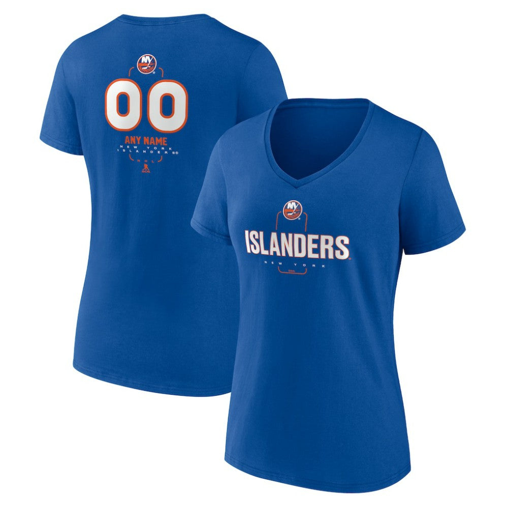 NHL,Custom New York Islanders Women's Personalized Name & Number Midfielder V-Neck T-Shirt - Royal