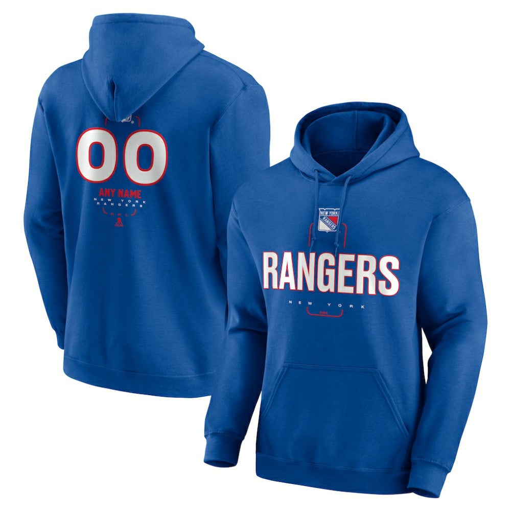 NHL,Custom New York Rangers Personalized Name & Number Midfielder Pullover Hoodie - Blue