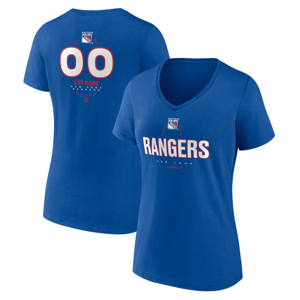 NHL,Custom New York Rangers Women's Personalized Name & Number Midfielder V-Neck T-Shirt - Blue