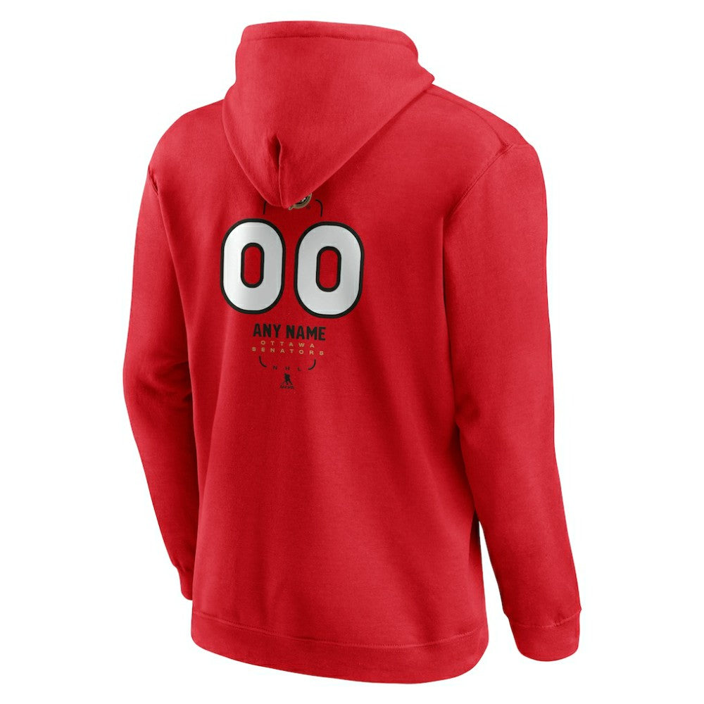 NHL,Custom Ottawa Senators Personalized Name & Number Midfielder Pullover Hoodie - Red