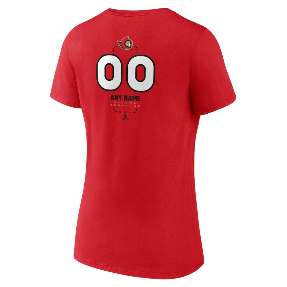 NHL,Custom Ottawa Senators Women's Personalized Name & Number Midfielder V-Neck T-Shirt - Red