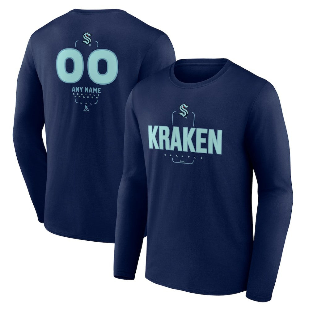 NHL,Custom Seattle Kraken Personalized Name & Number Midfielder Long Sleeve T-Shirt - Deep Sea Blue