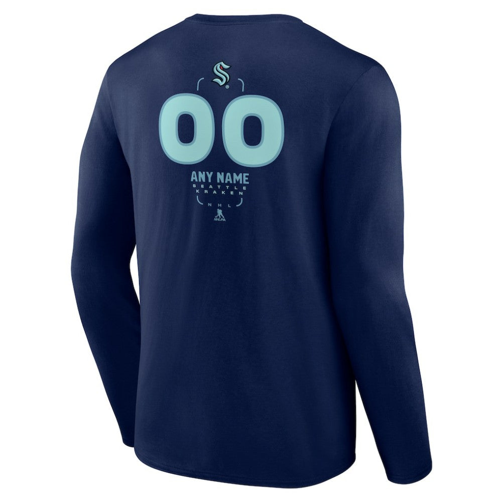 NHL,Custom Seattle Kraken Personalized Name & Number Midfielder Long Sleeve T-Shirt - Deep Sea Blue