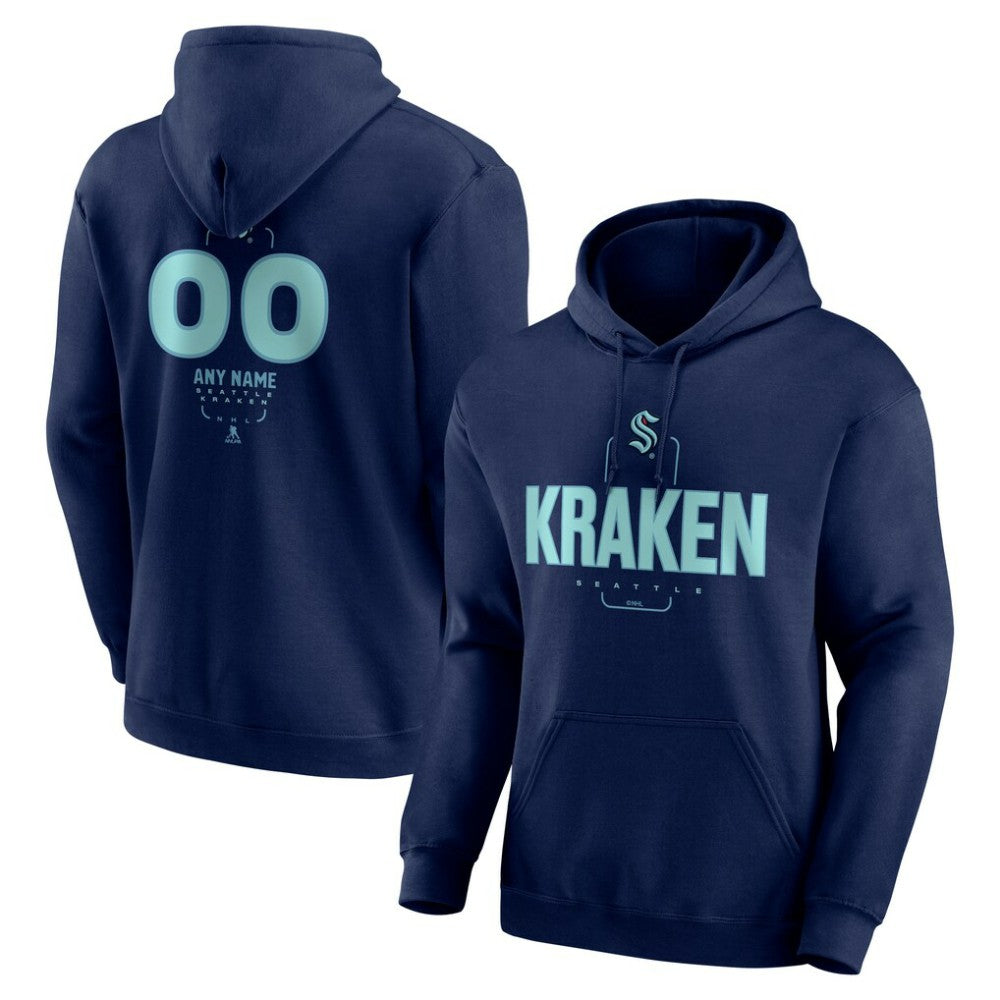 NHL,Custom Seattle Kraken Personalized Name & Number Midfielder Pullover Hoodie - Deep Sea Blue