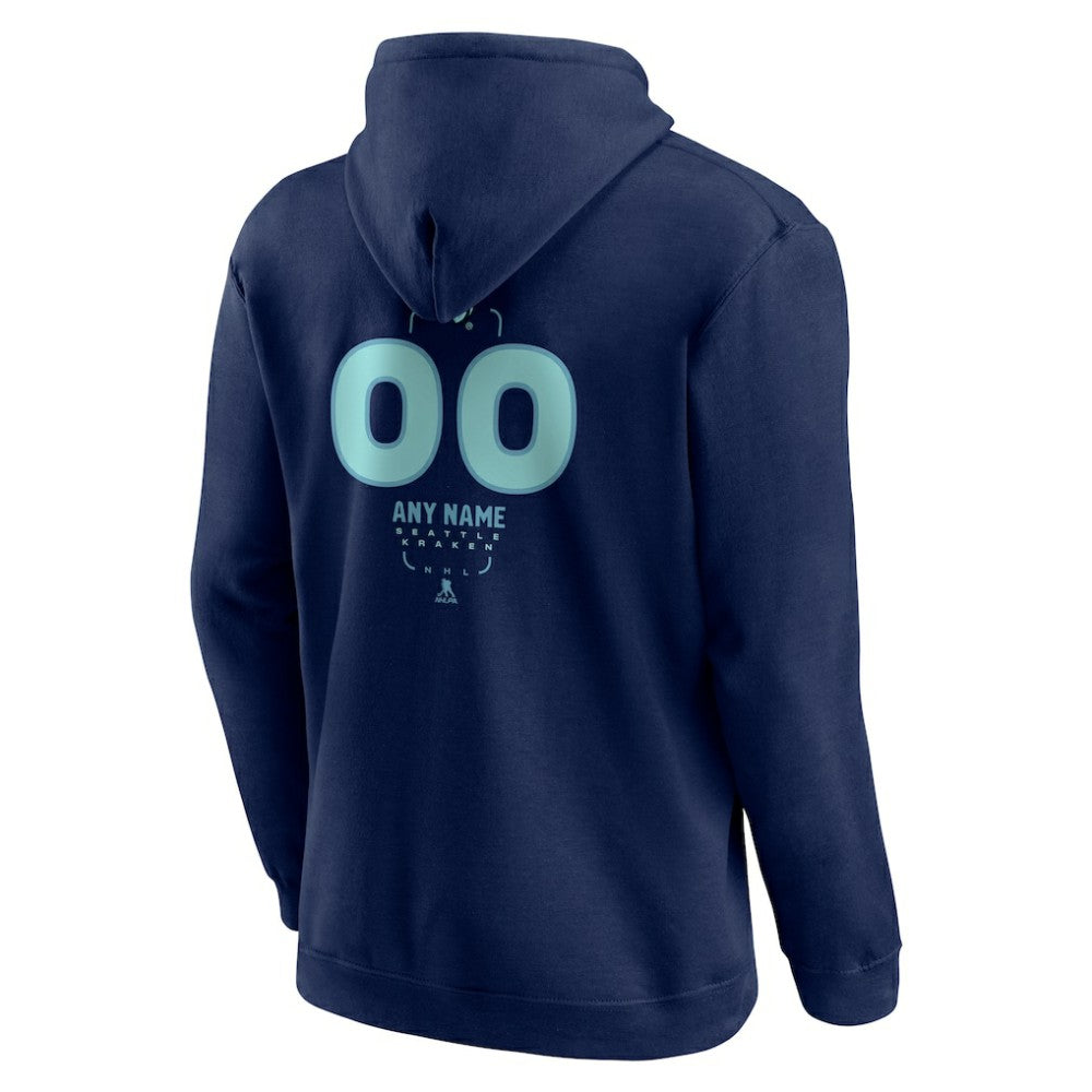NHL,Custom Seattle Kraken Personalized Name & Number Midfielder Pullover Hoodie - Deep Sea Blue