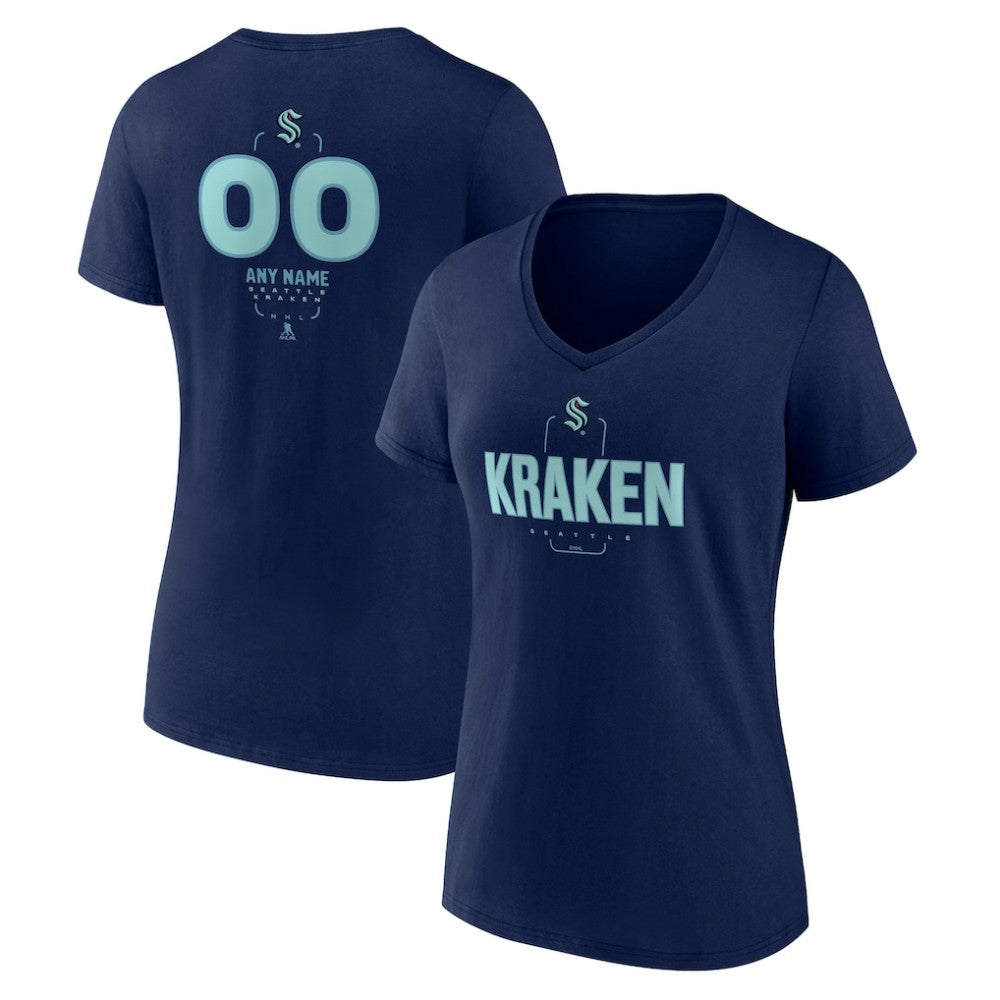 NHL,Custom Seattle Kraken Women's Personalized Name & Number Midfielder V-Neck T-Shirt - Deep Sea Blue