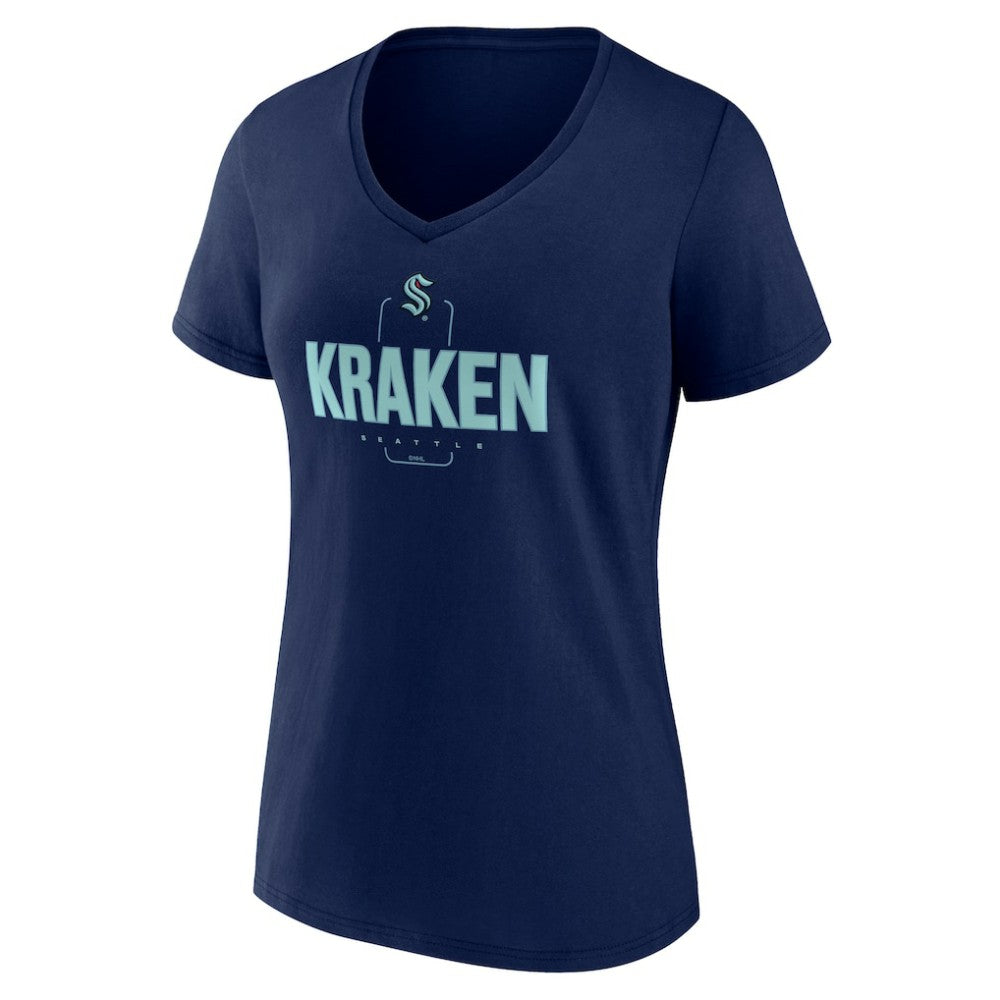 NHL,Custom Seattle Kraken Women's Personalized Name & Number Midfielder V-Neck T-Shirt - Deep Sea Blue