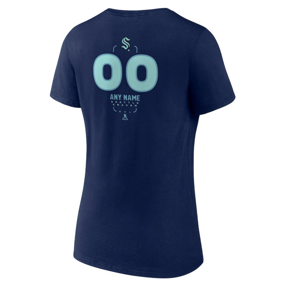 NHL,Custom Seattle Kraken Women's Personalized Name & Number Midfielder V-Neck T-Shirt - Deep Sea Blue
