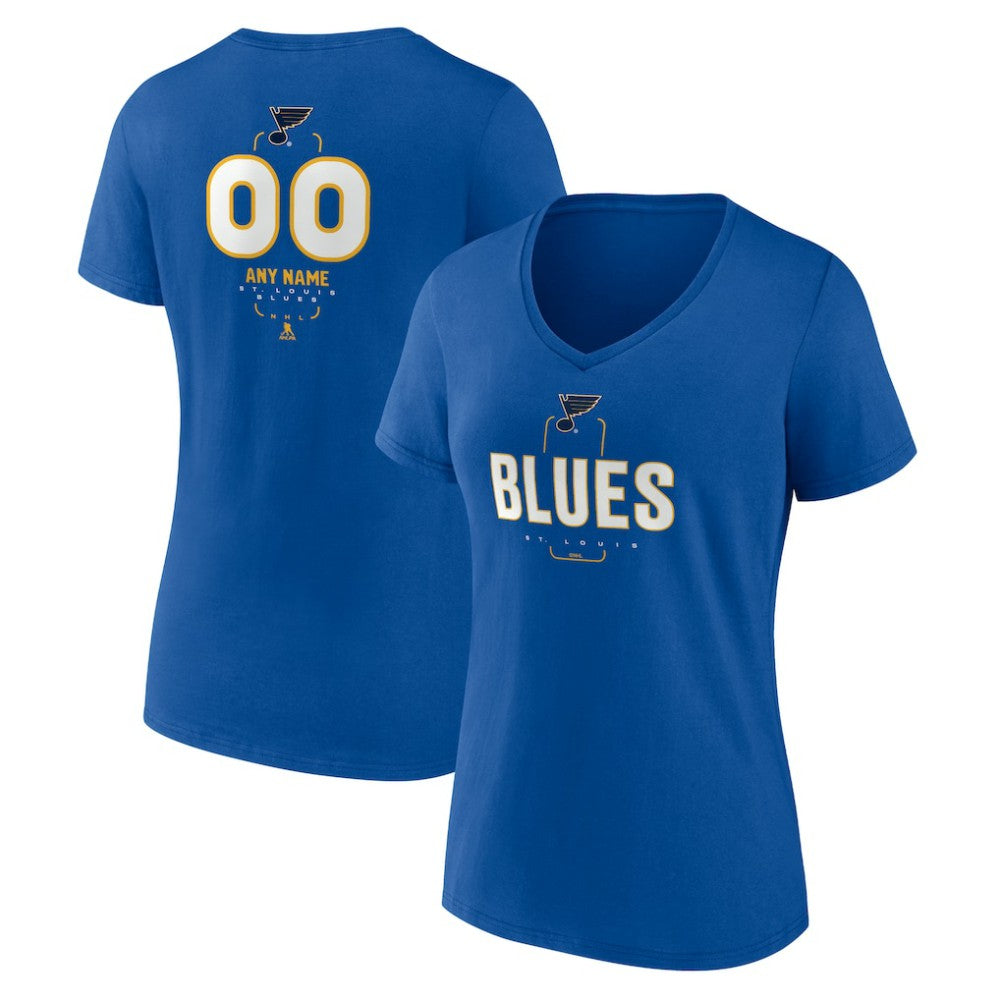 NHL,Custom St. Louis Blues Women's Personalized Name & Number Midfielder V-Neck T-Shirt - Blue