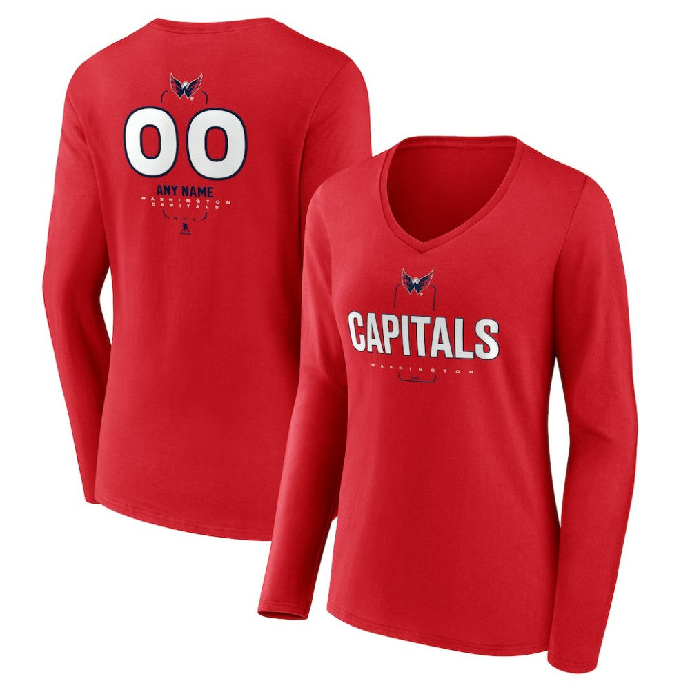 NHL,Custom Washington Capitals Women's Personalized Name & Number Midfielder Long Sleeve V-Neck T-Shirt - Red