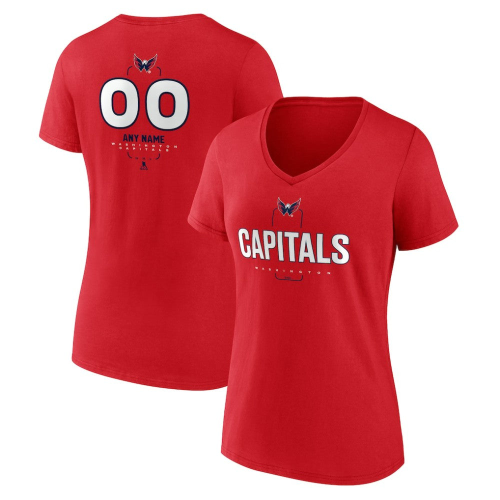 NHL,Custom Washington Capitals Women's Personalized Name & Number Midfielder V-Neck T-Shirt - Red