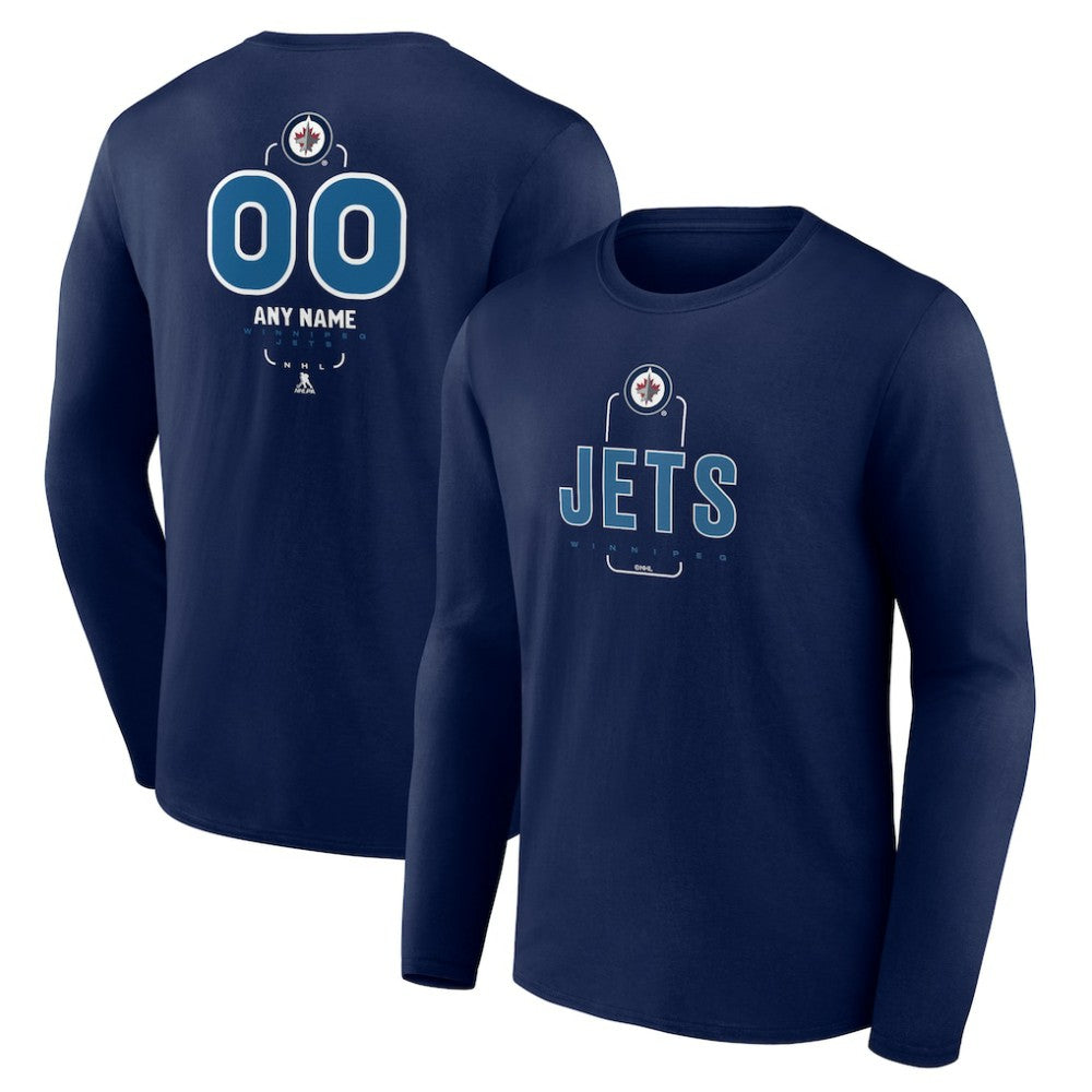 NHL,Custom Winnipeg Jets Personalized Name & Number Midfielder Long Sleeve T-Shirt - Navy