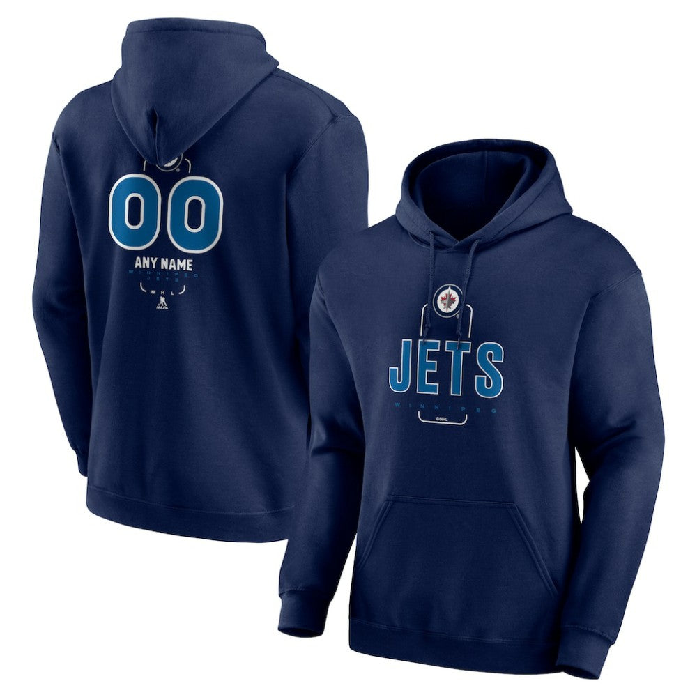 NHL,Custom Winnipeg Jets Personalized Name & Number Midfielder Pullover Hoodie - Navy