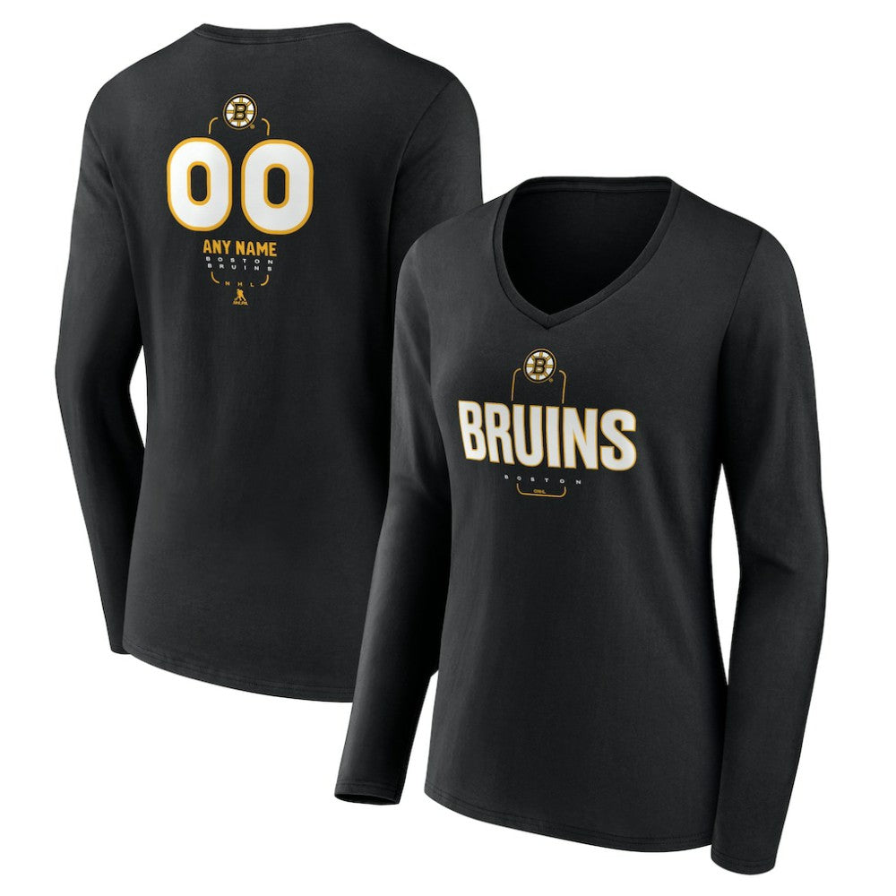 NHL,Custom Boston Bruins Women's Personalized Name & Number Midfielder Long Sleeve V-Neck T-Shirt - Black