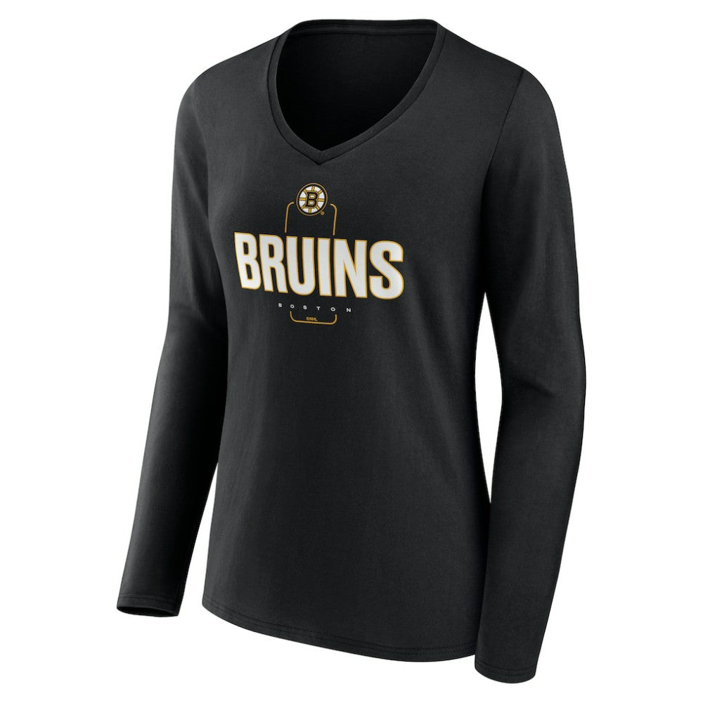 NHL,Custom Boston Bruins Women's Personalized Name & Number Midfielder Long Sleeve V-Neck T-Shirt - Black