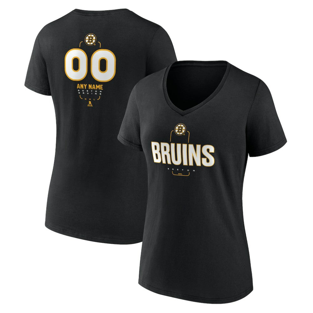 NHL,Custom Boston Bruins Women's Personalized Name & Number Midfielder V-Neck T-Shirt - Black