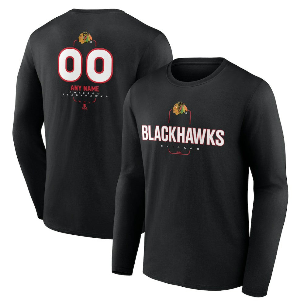 NHL,Custom Chicago Blackhawks Personalized Name & Number Midfielder Long Sleeve T-Shirt - Black