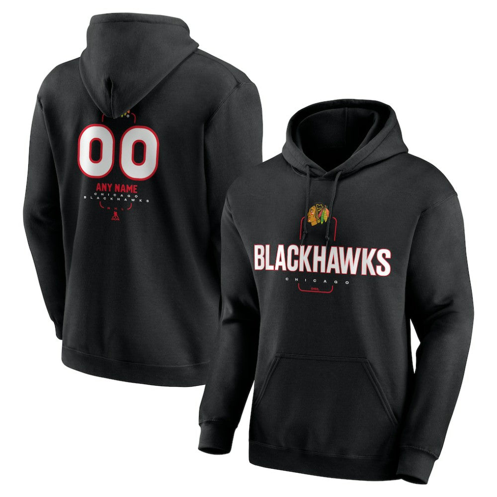 NHL,Custom Chicago Blackhawks Personalized Name & Number Midfielder Pullover Hoodie - Black