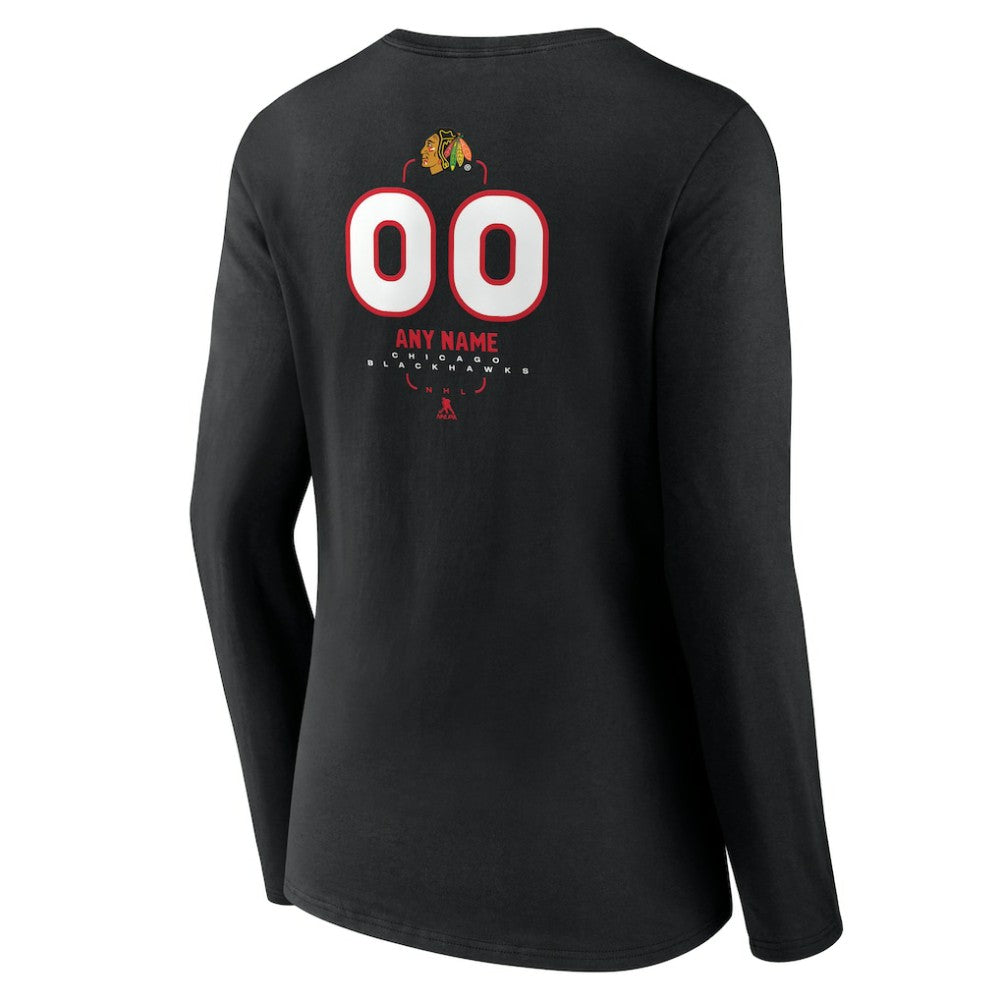 NHL,Custom Chicago Blackhawks Women's Personalized Name & Number Midfielder Long Sleeve V-Neck T-Shirt - Black
