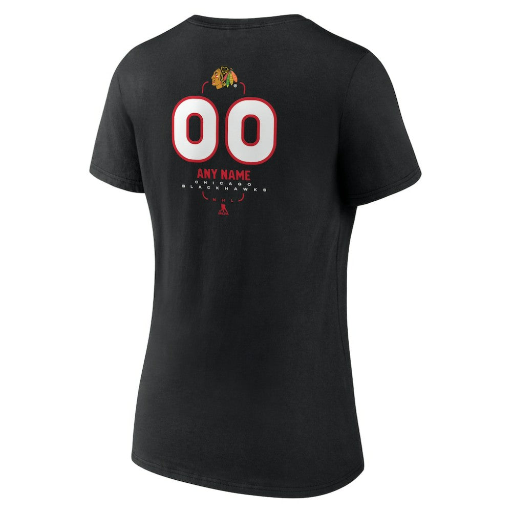 NHL,Custom Chicago Blackhawks Women's Personalized Name & Number Midfielder V-Neck T-Shirt - Black