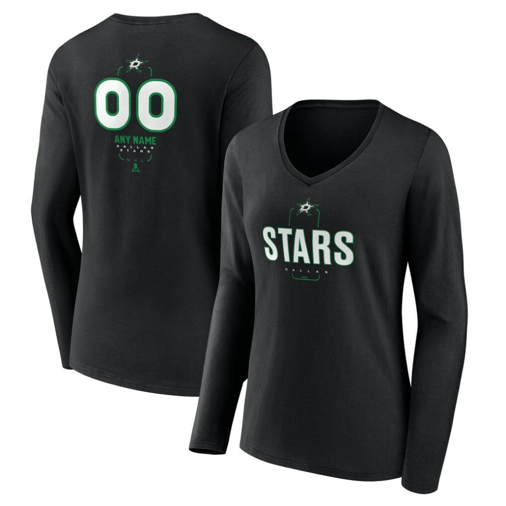 NHL,Custom Dallas Stars Women's Personalized Name & Number Midfielder Long Sleeve V-Neck T-Shirt - Black