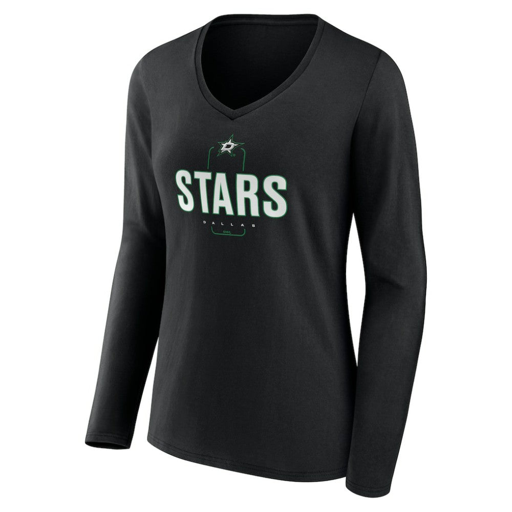 NHL,Custom Dallas Stars Women's Personalized Name & Number Midfielder Long Sleeve V-Neck T-Shirt - Black