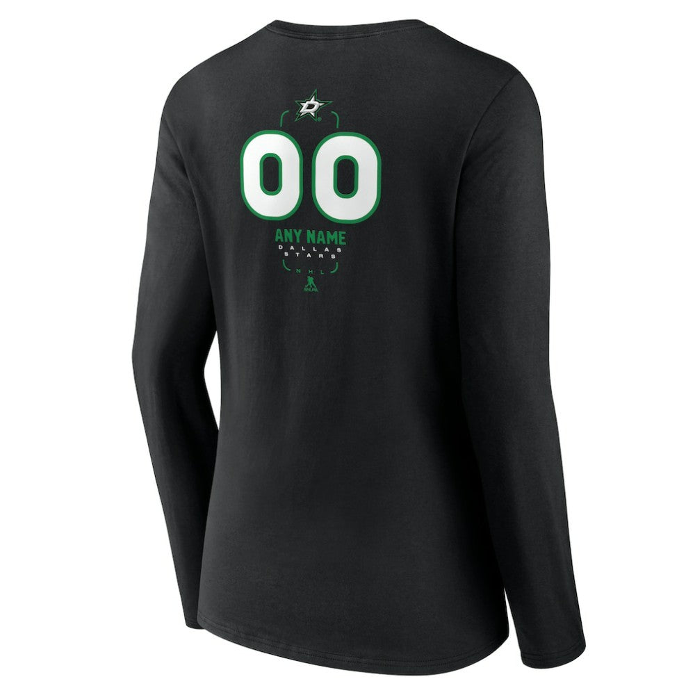 NHL,Custom Dallas Stars Women's Personalized Name & Number Midfielder Long Sleeve V-Neck T-Shirt - Black