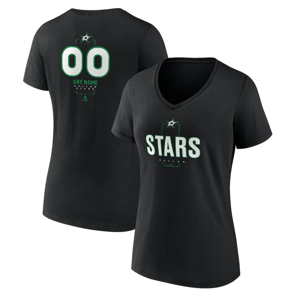 NHL,Custom Dallas Stars Women's Personalized Name & Number Midfielder V-Neck T-Shirt - Black