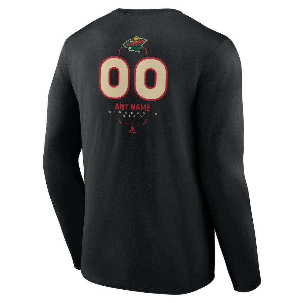 NHL,Custom Minnesota Wild Personalized Name & Number Midfielder Long Sleeve T-Shirt - Black