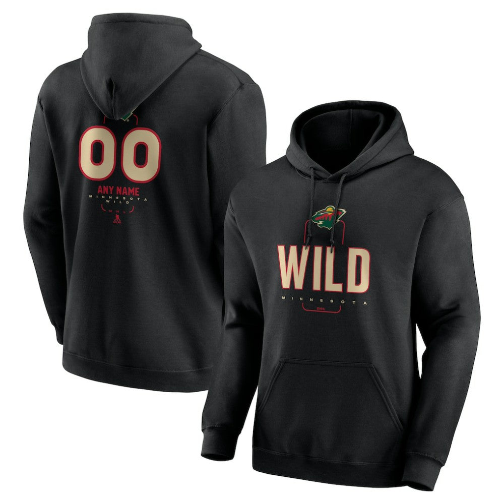 NHL,Custom Minnesota Wild Personalized Name & Number Midfielder Pullover Hoodie - Black