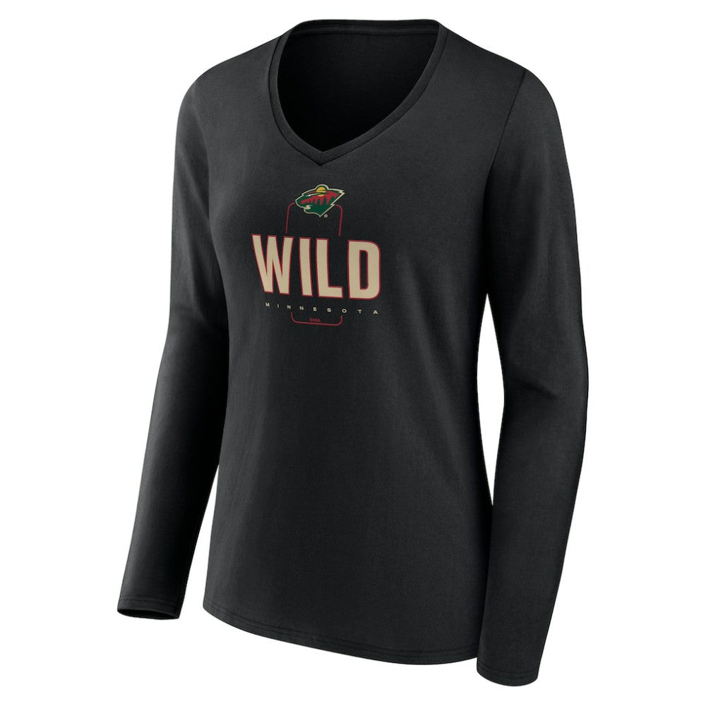 NHL,Custom Minnesota Wild Women's Personalized Name & Number Midfielder Long Sleeve V-Neck T-Shirt - Black