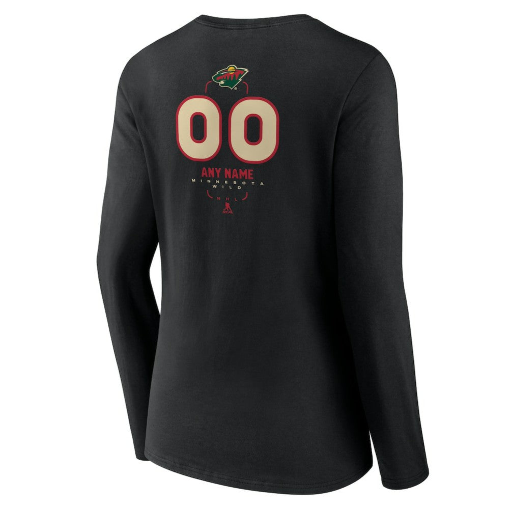 NHL,Custom Minnesota Wild Women's Personalized Name & Number Midfielder Long Sleeve V-Neck T-Shirt - Black