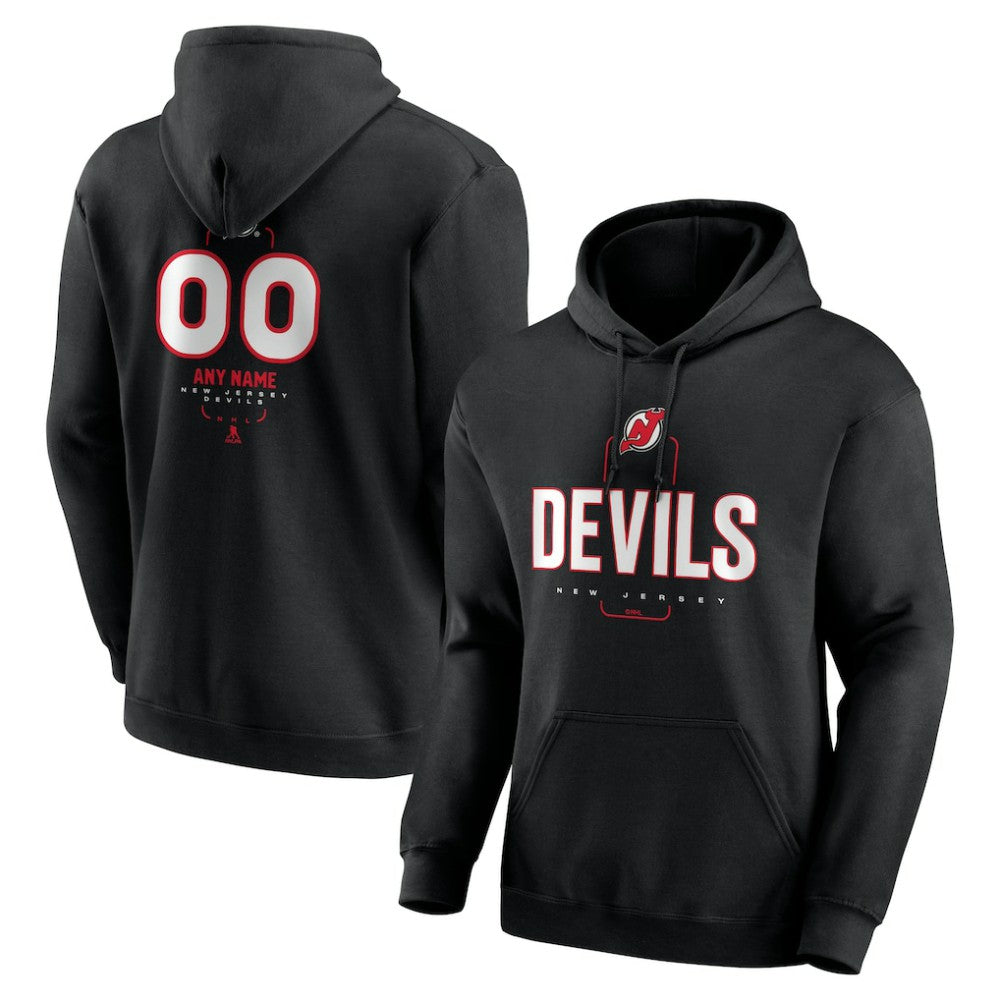 NHL,Custom New Jersey Devils Personalized Name & Number Midfielder Pullover Hoodie - Black