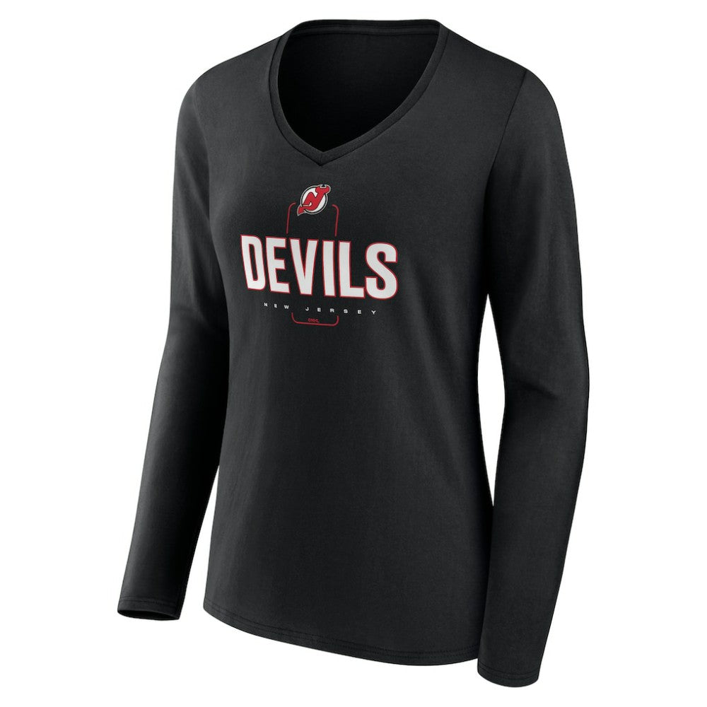 NHL,Custom New Jersey Devils Women's Personalized Name & Number Midfielder Long Sleeve V-Neck T-Shirt - Black