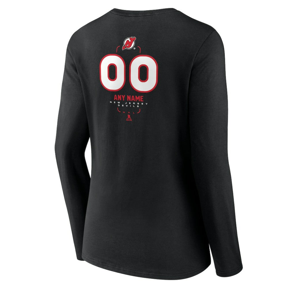 NHL,Custom New Jersey Devils Women's Personalized Name & Number Midfielder Long Sleeve V-Neck T-Shirt - Black